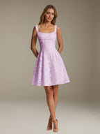 Women's Floral Square-Neck A-Line Mini Dress, Sleeveless