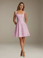 Women's Floral Square-Neck A-Line Mini Dress, Sleeveless