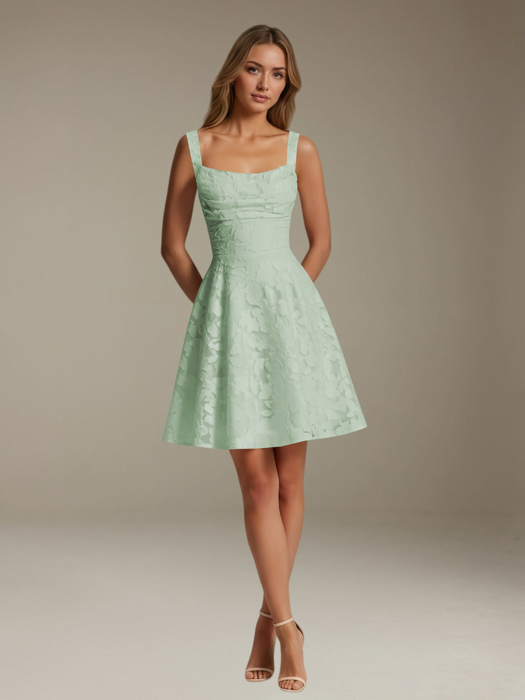 Women's Floral Square-Neck A-Line Mini Dress, Sleeveless