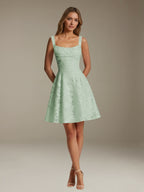 Women's Floral Square-Neck A-Line Mini Dress, Sleeveless