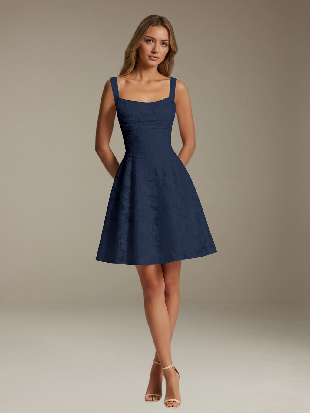 Women's Floral Square-Neck A-Line Mini Dress, Sleeveless