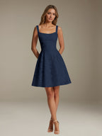 Women's Floral Square-Neck A-Line Mini Dress, Sleeveless
