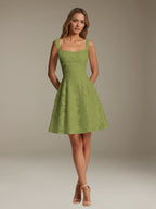 Women's Floral Square-Neck A-Line Mini Dress, Sleeveless