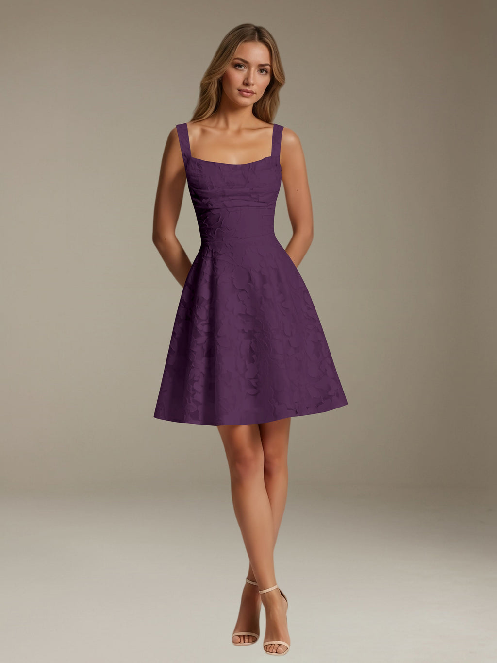 Women's Floral Square-Neck A-Line Mini Dress, Sleeveless