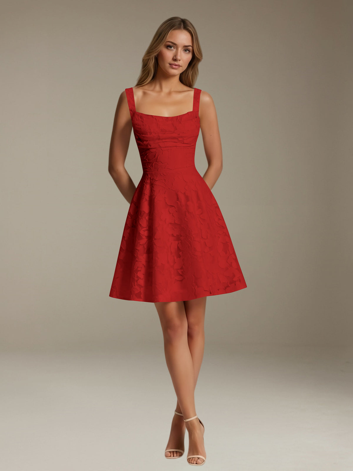 Women's Floral Square-Neck A-Line Mini Dress, Sleeveless