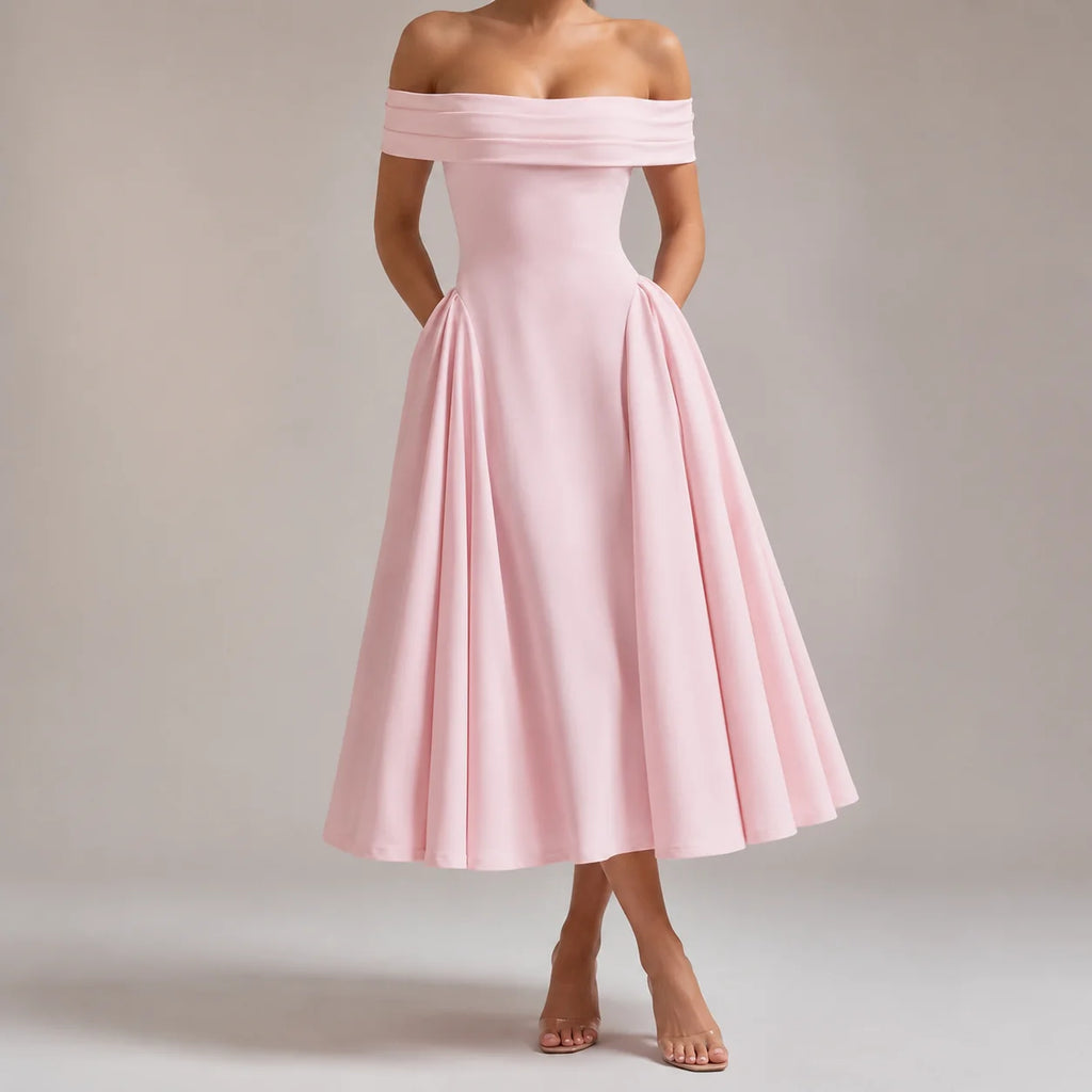 Agrigento Off Shoulder Fit and Flare Midi Dress