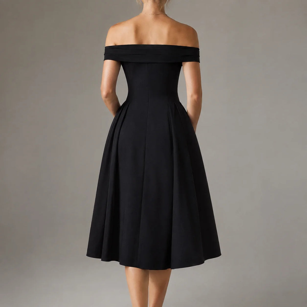 Agrigento Off Shoulder Fit and Flare Midi Dress