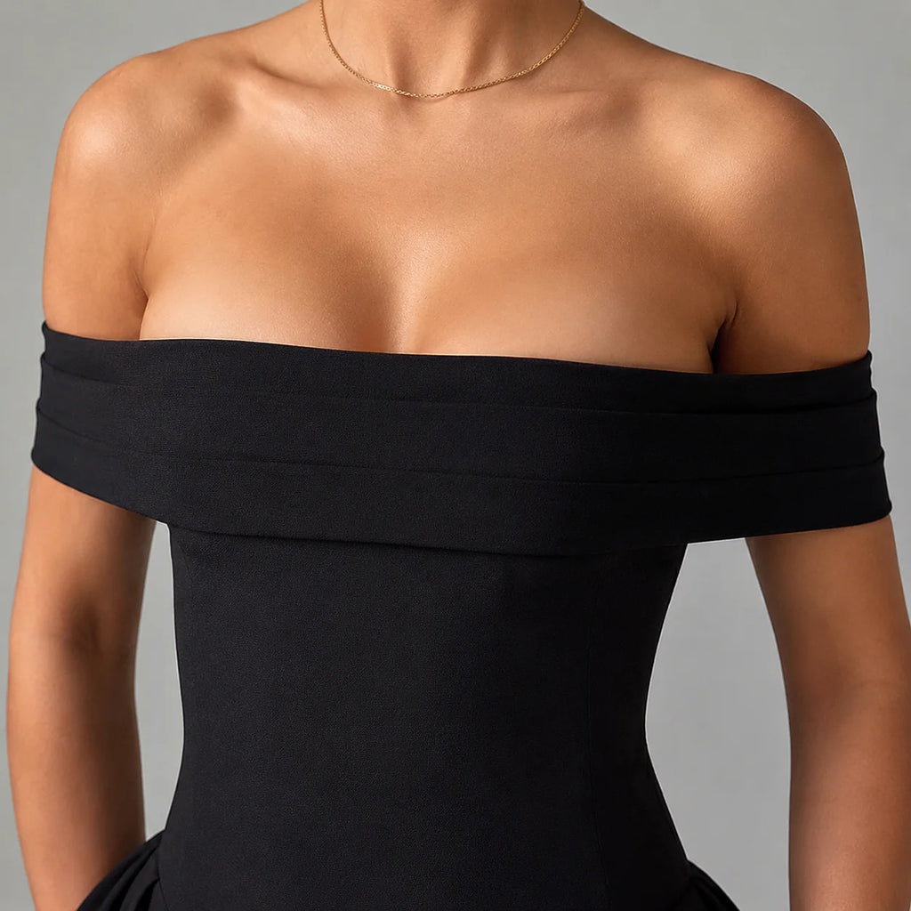 Agrigento Off Shoulder Fit and Flare Midi Dress