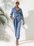 Amabel | Relaxed Denim Jumpsuit with Belt and Long Sleeves for Women