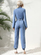 Amabel | Relaxed Denim Jumpsuit with Belt and Long Sleeves for Women