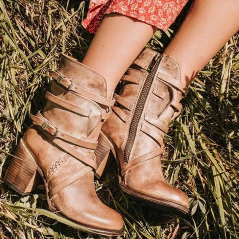 Amabelle | Suede Winter Ankle Boots with Buckle Straps for Women
