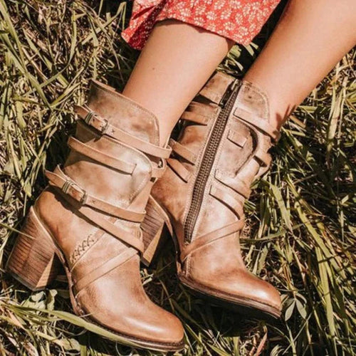 Amabelle | Suede Winter Ankle Boots with Buckle Straps for Women