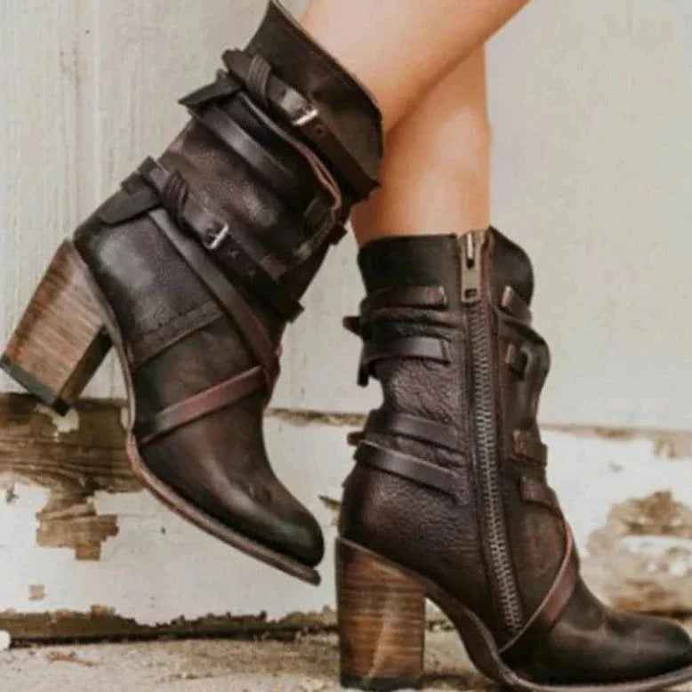 Amabelle | Suede Winter Ankle Boots with Buckle Straps for Women