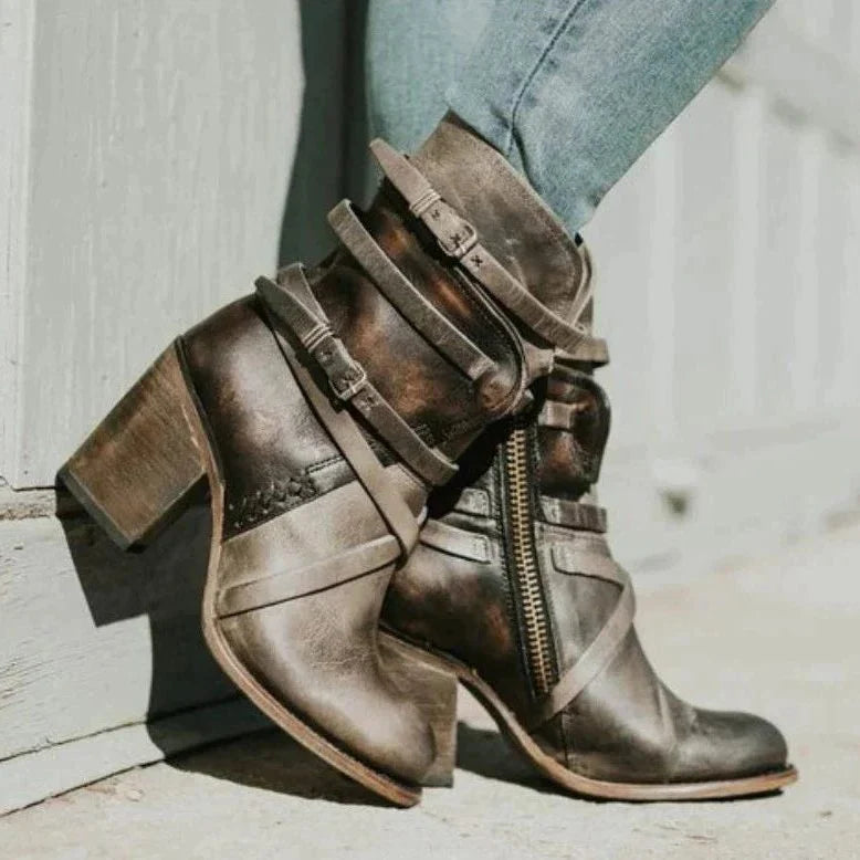 Amabelle | Suede Winter Ankle Boots with Buckle Straps for Women