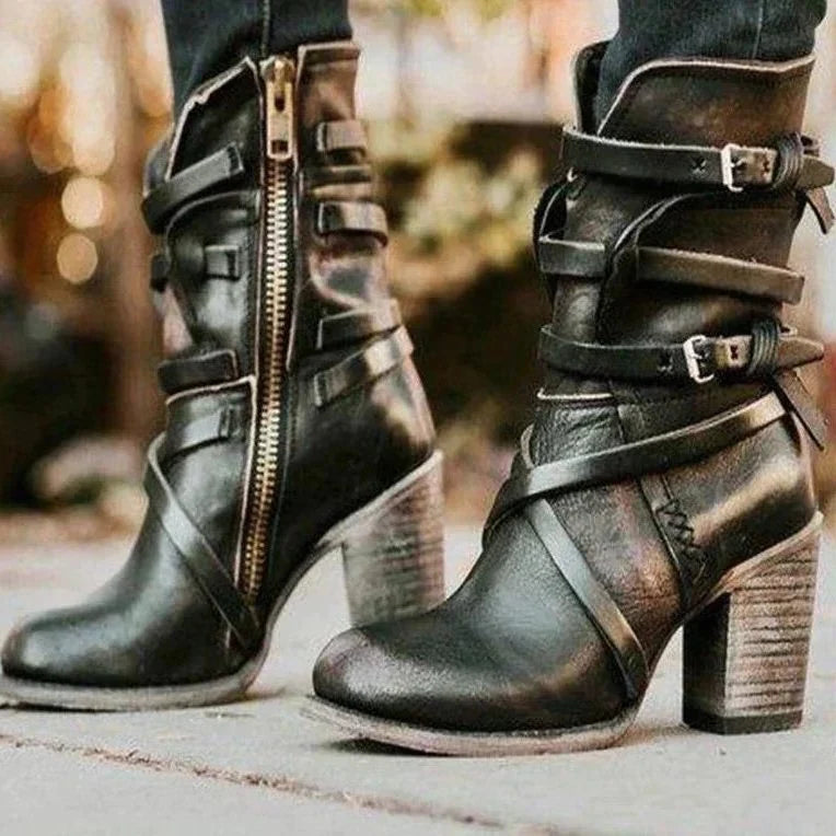 Amabelle | Suede Winter Ankle Boots with Buckle Straps for Women