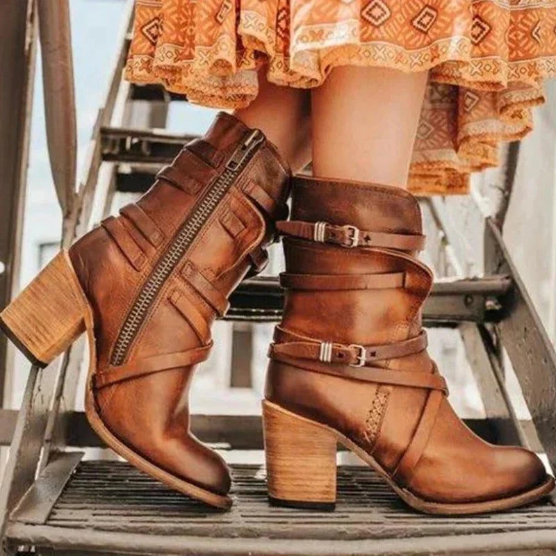 Amabelle | Suede Winter Ankle Boots with Buckle Straps for Women