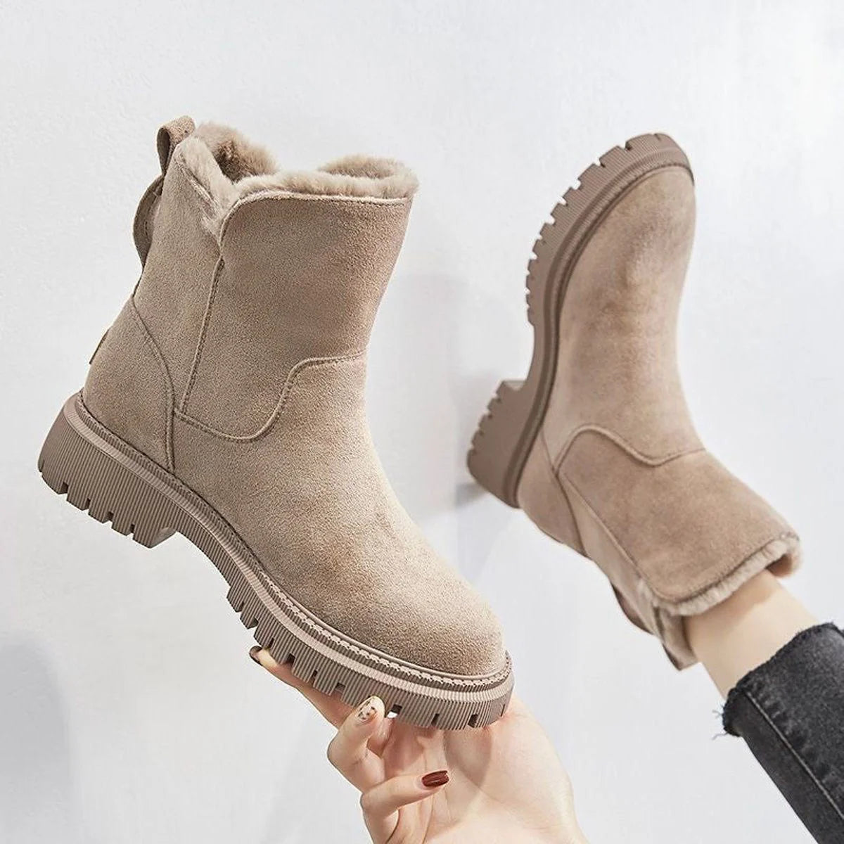 Anastacia | Suede Slip-On Ankle Boots with Fleece Lining for Women