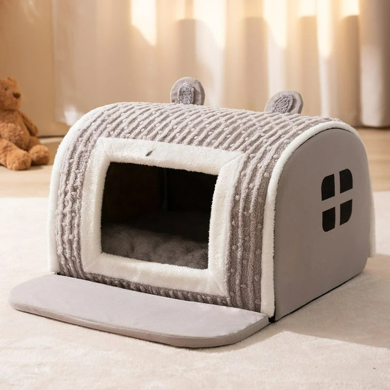 Bear-Shaped Pet Bed, Cozy Plush House for Cats & Small Dogs, Warm Thickened Winter Nest with Non-Slip Bottom, No Assembly