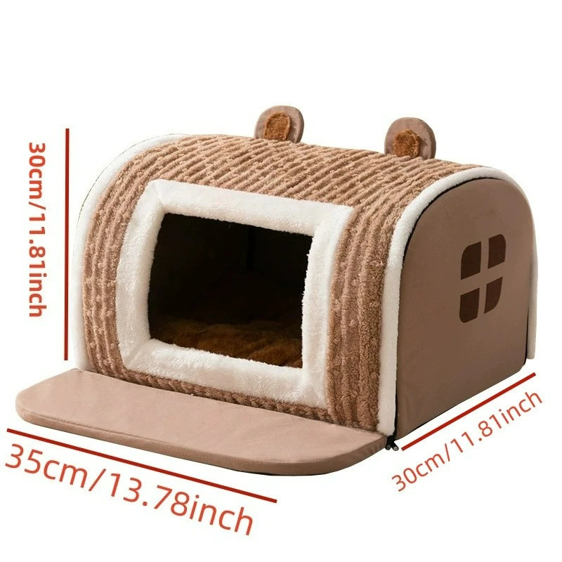 Bear-Shaped Pet Bed, Cozy Plush House for Cats & Small Dogs, Warm Thickened Winter Nest with Non-Slip Bottom, No Assembly