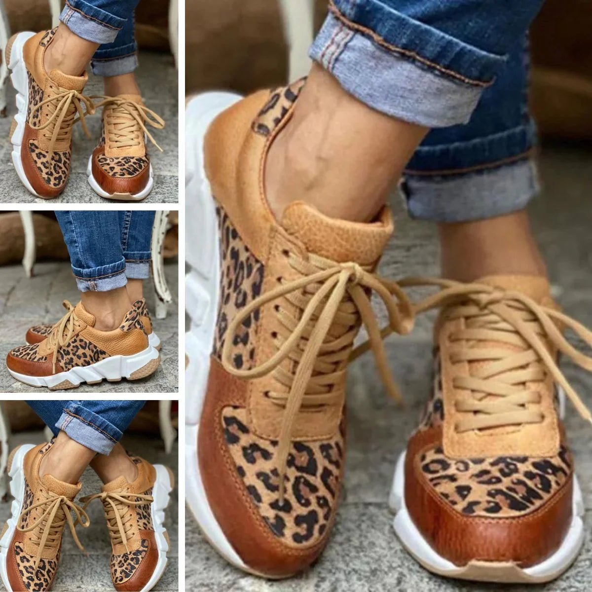Bernadette | Leopard Print Lace-Up Sneakers for Women