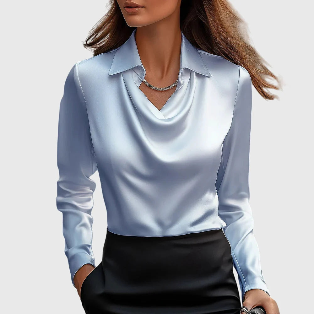 Brooklyn | Women's Pleated-Neckline Blouse with Flowing Draped Fit