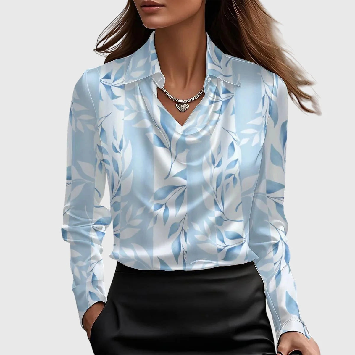 Brooklyn | Women's Pleated-Neckline Blouse with Flowing Draped Fit