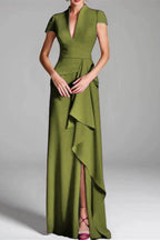 Sheath Column V Neck Short Sleeves Floor Length Mother Dresses CM0377