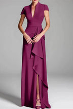 Sheath Column V Neck Short Sleeves Floor Length Mother Dresses CM0377