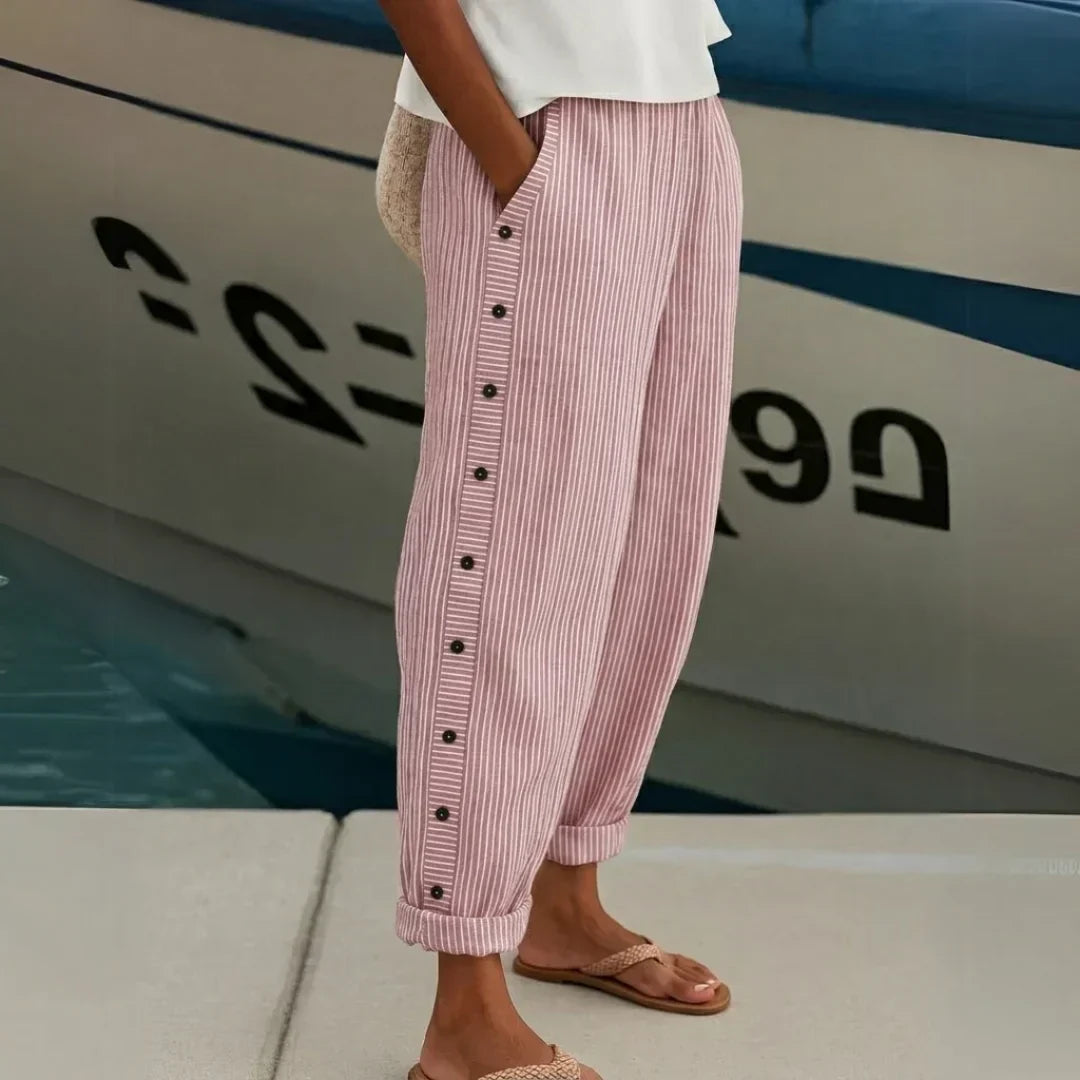 Caitlin | Stylish Striped Button Pants
