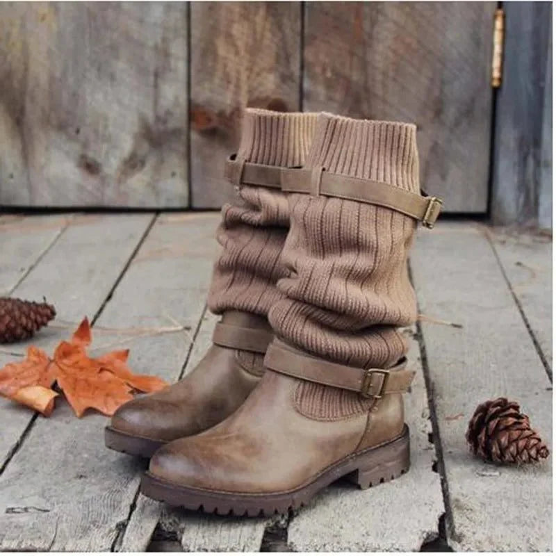 Calista | Knit Slouch Winter Boots with Buckle Strap for Women