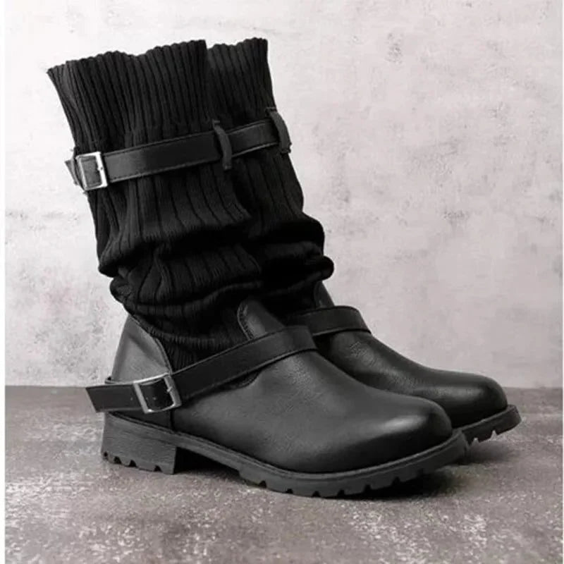 Calista | Knit Slouch Winter Boots with Buckle Strap for Women