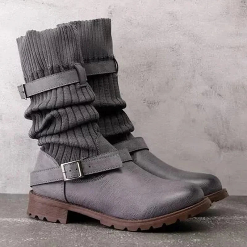 Calista | Knit Slouch Winter Boots with Buckle Strap for Women