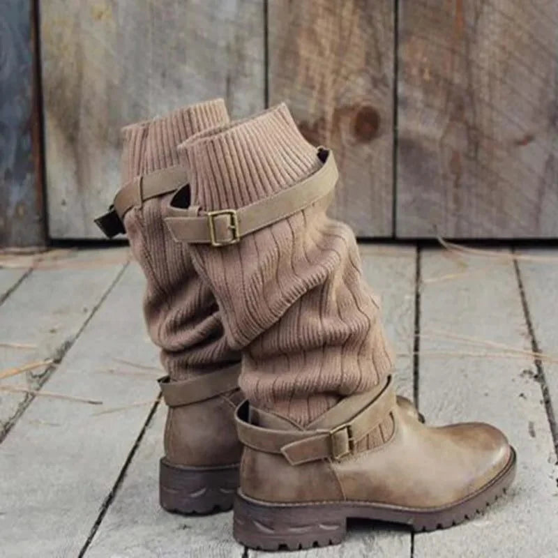 Calista | Knit Slouch Winter Boots with Buckle Strap for Women