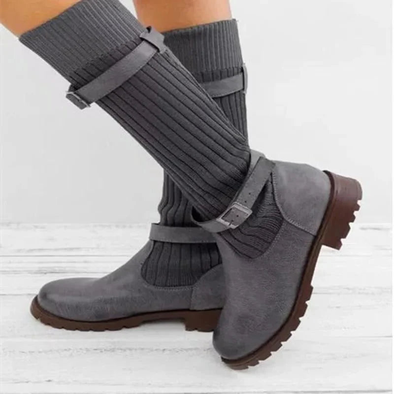 Calista | Knit Slouch Winter Boots with Buckle Strap for Women