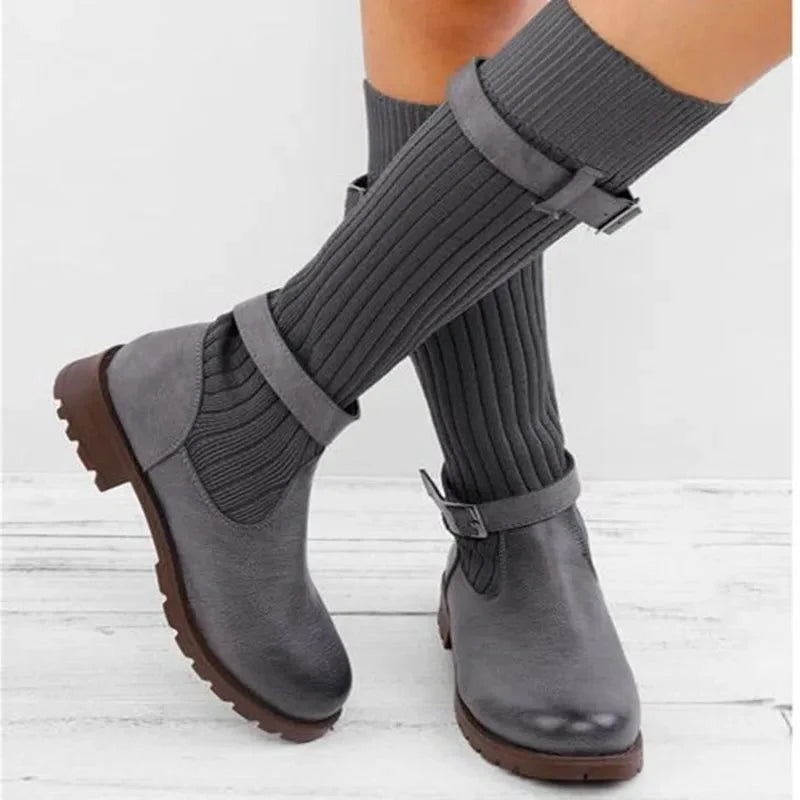 Calista | Knit Slouch Winter Boots with Buckle Strap for Women