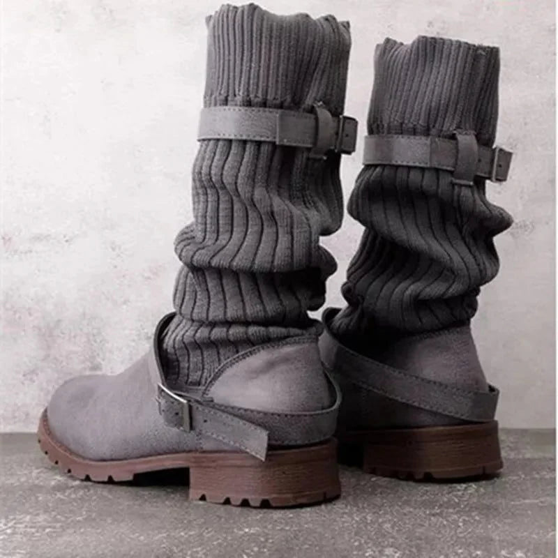 Calista | Knit Slouch Winter Boots with Buckle Strap for Women