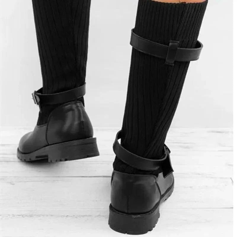 Calista | Knit Slouch Winter Boots with Buckle Strap for Women