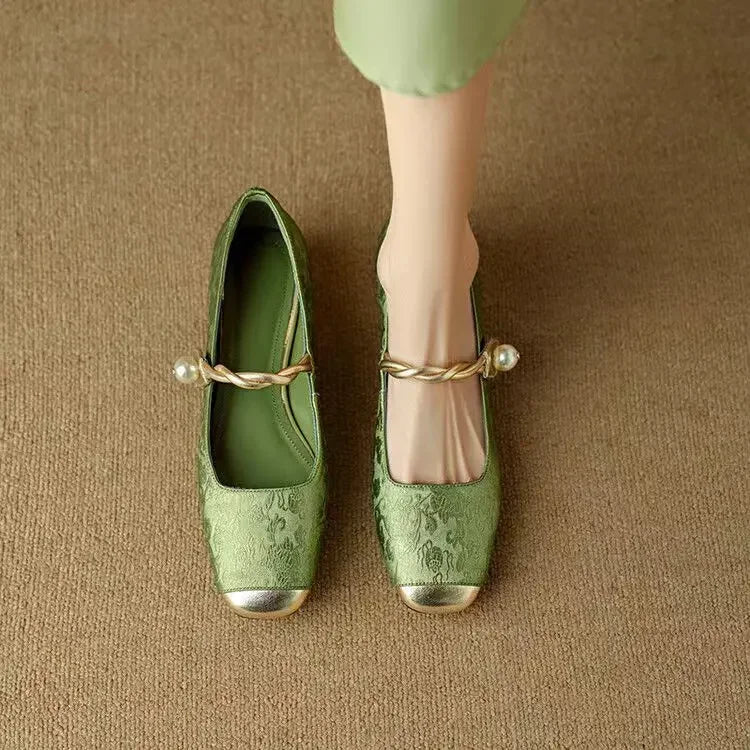 Camille – Vintage Braided Pearl Strap Shoes