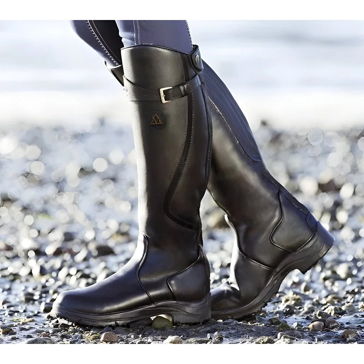 Cataleya | Leather Knee High Riding Boots with Buckle Strap for Women