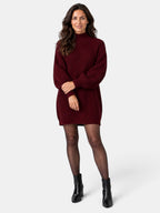 Women's Oversized Ribbed Turtleneck Jumper Dress, Long Sleeves