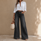 Longline Denim Look – High-Rise Wide-Leg Vintage Wash Jeans