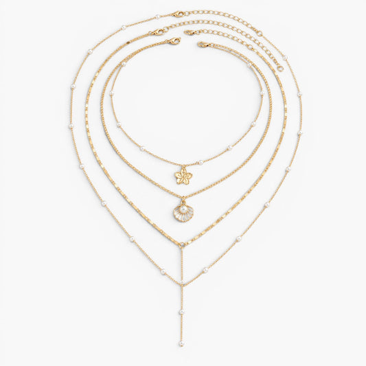 Isla Floral Pearl Layered Necklace Set