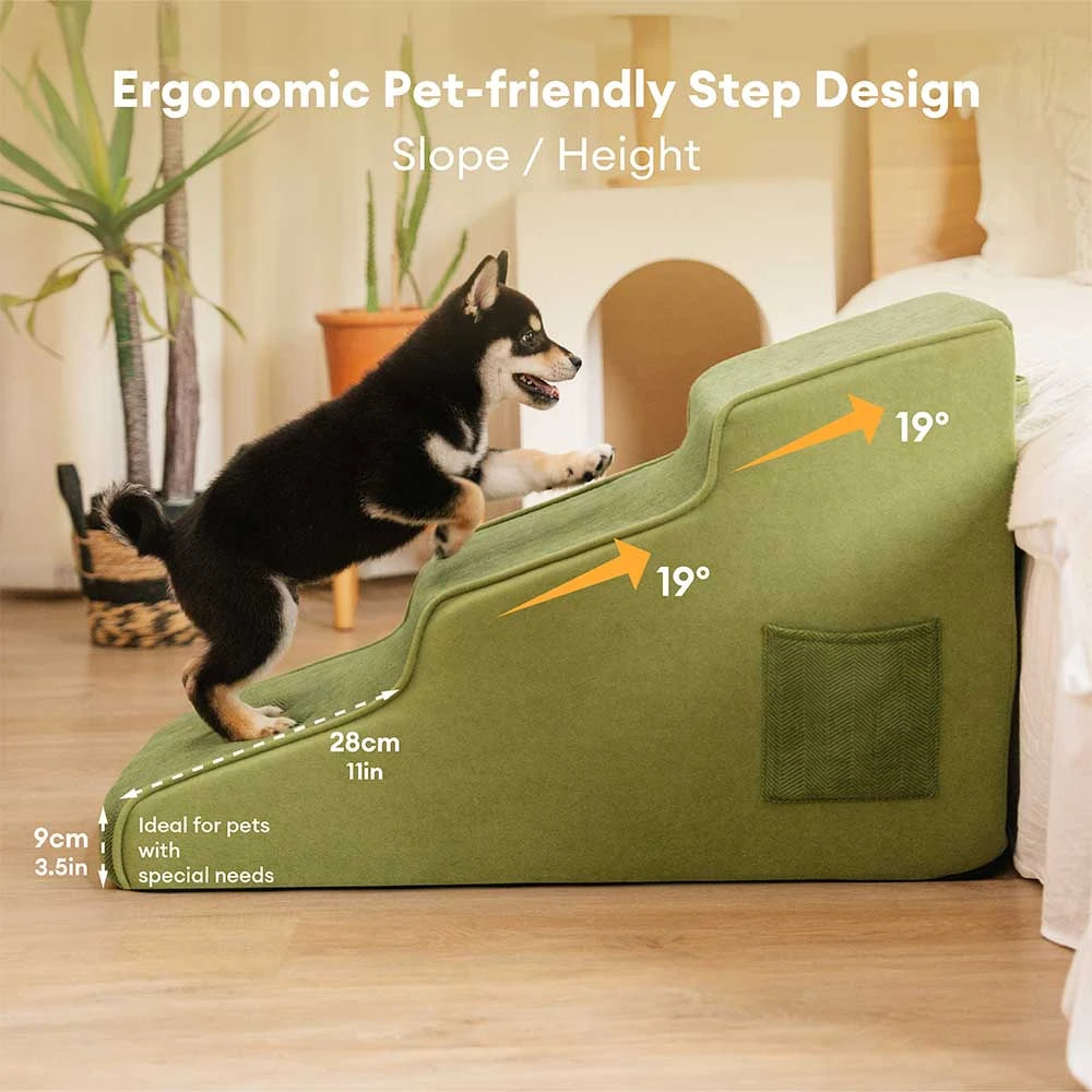 Chenille Extra Wide Non-Slip Removable Sponge Dog Stairs for Bed- SafeRamp