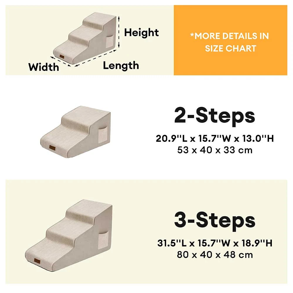 Chenille Extra Wide Non-Slip Removable Sponge Dog Stairs for Bed- SafeRamp