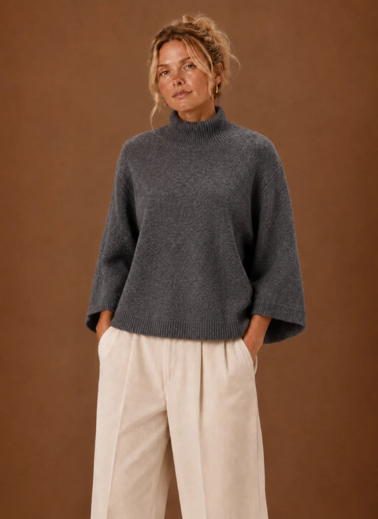 Chunky Knit Sweater for Women - Mock Neck Oversized