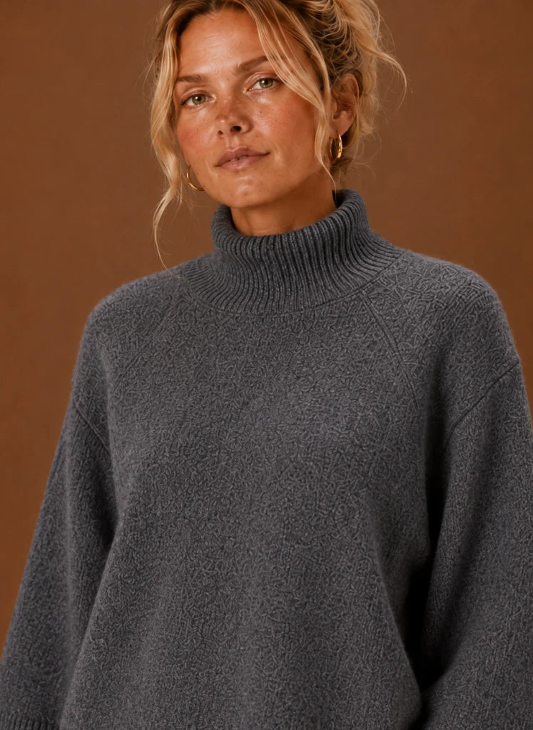 Chunky Knit Sweater for Women - Mock Neck Oversized