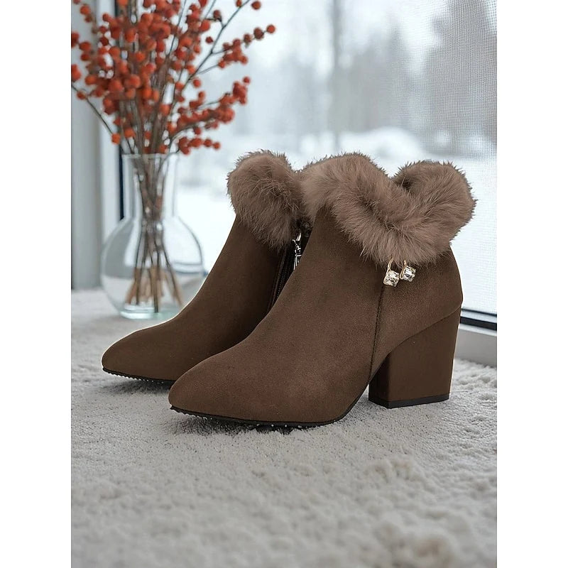 Claire | Fur-Trimmed Block Heel Ankle Boots
