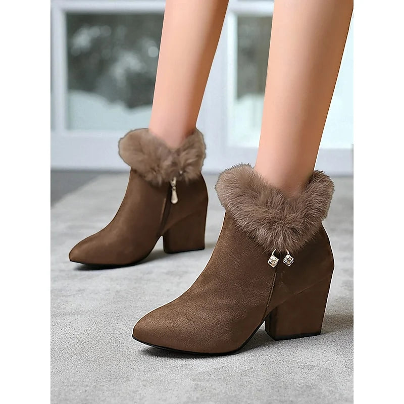 Claire | Fur-Trimmed Block Heel Ankle Boots