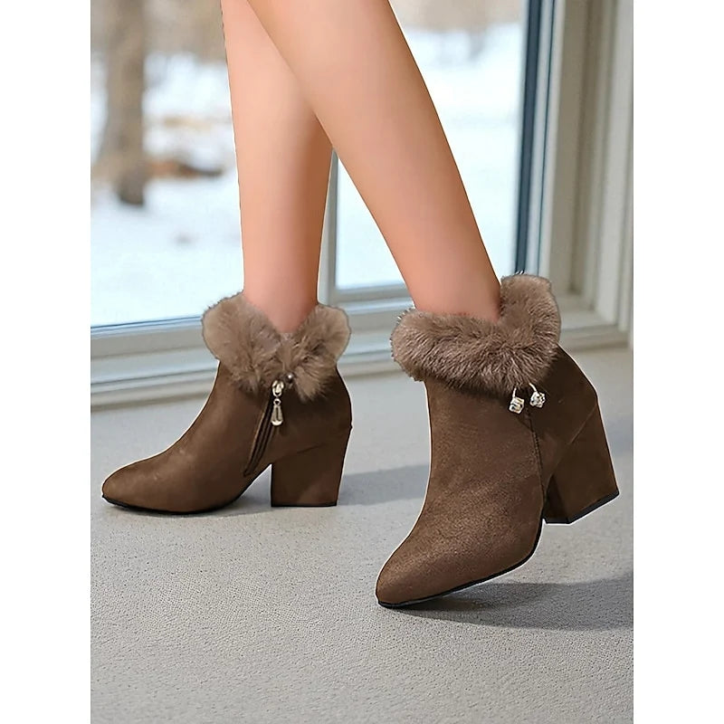 Claire | Fur-Trimmed Block Heel Ankle Boots