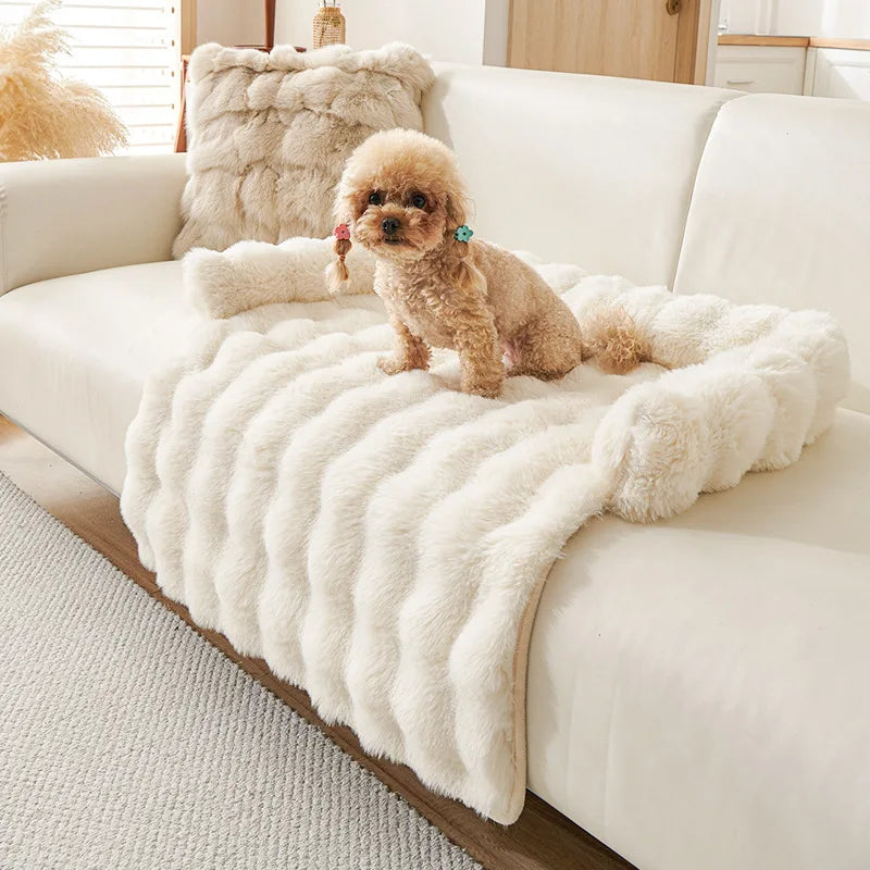 Cozy Pet Collection | Dog Bed with Luxury Faux Rabbit Fur & Coral Fleece | Soft & Washable for Ultimate Comfort